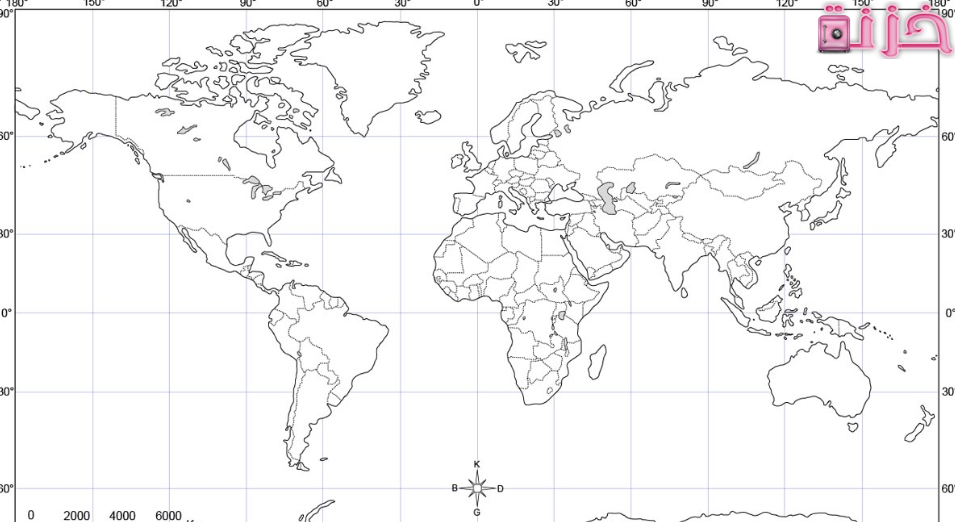 خريطة العالم صماء لدوائر العرض وخطوط طول