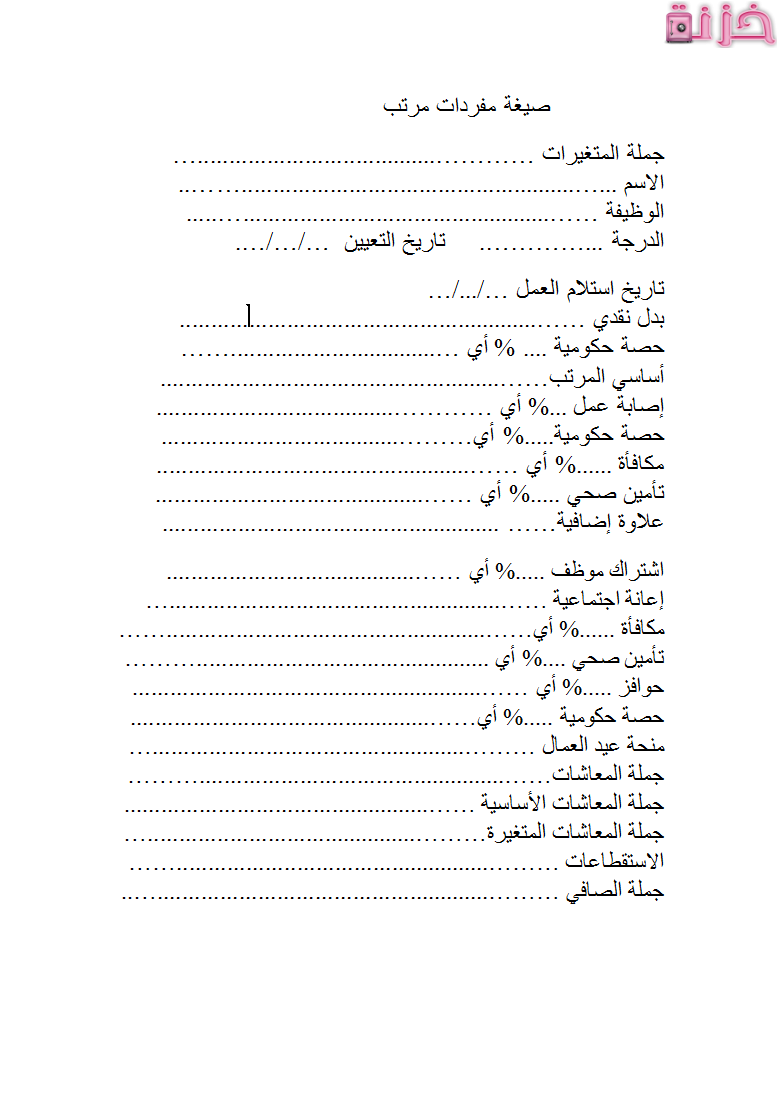 نموذج مفردات مرتب