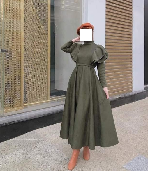 فساتين شتوية تركي باللون الزيتي