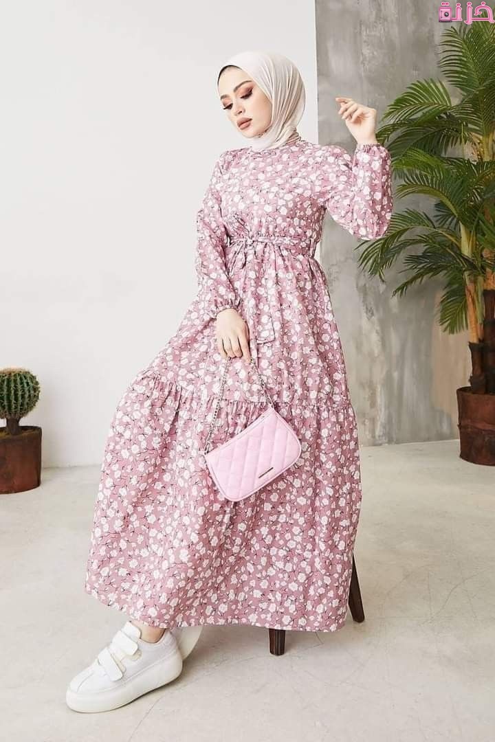 فساتين خروج شيفون للمحجبات مشجرة